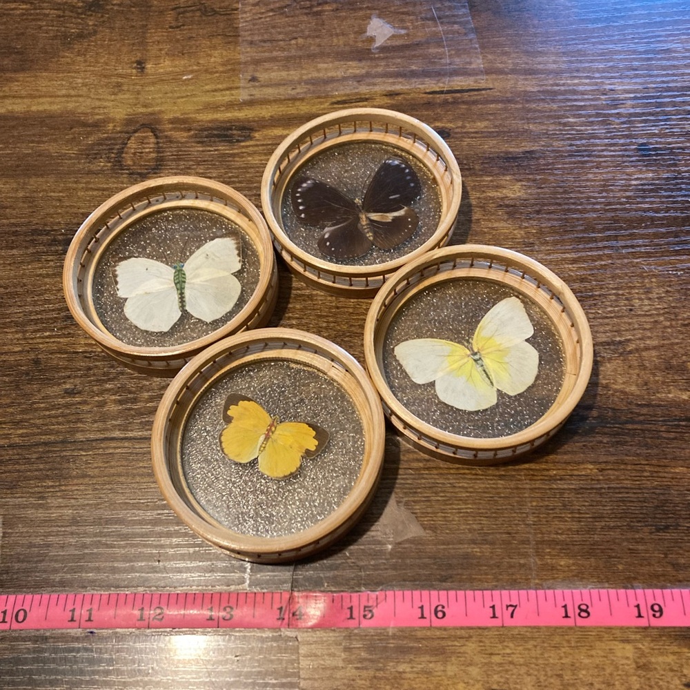 Vintage Bamboo and glass drink coasters